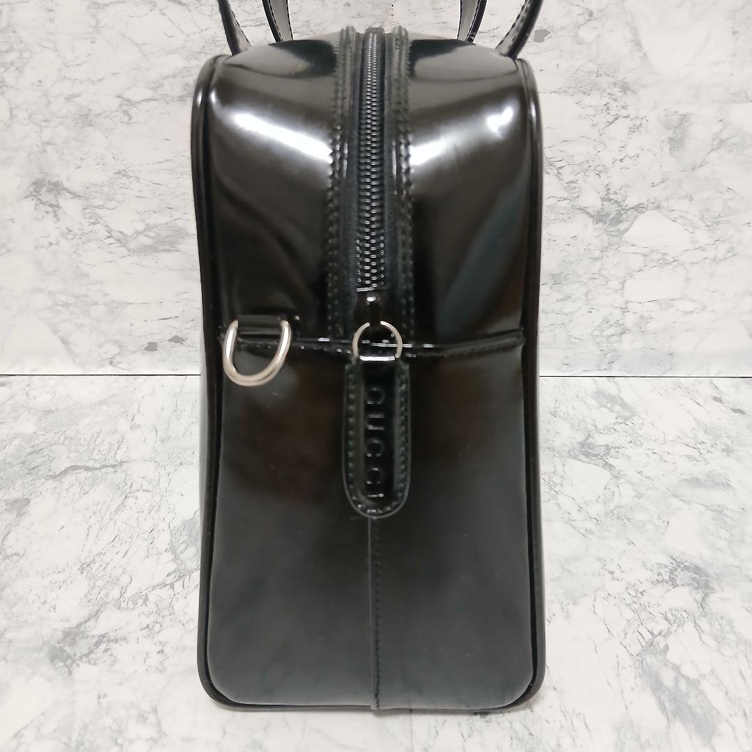 GUCCI GGエンボス ミニボストンバッグ パテントレザー イタリア製 黒