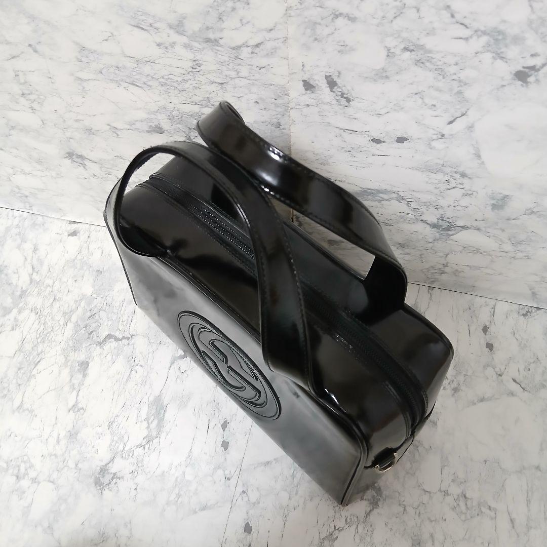 GUCCI GGエンボス ミニボストンバッグ パテントレザー イタリア製 黒