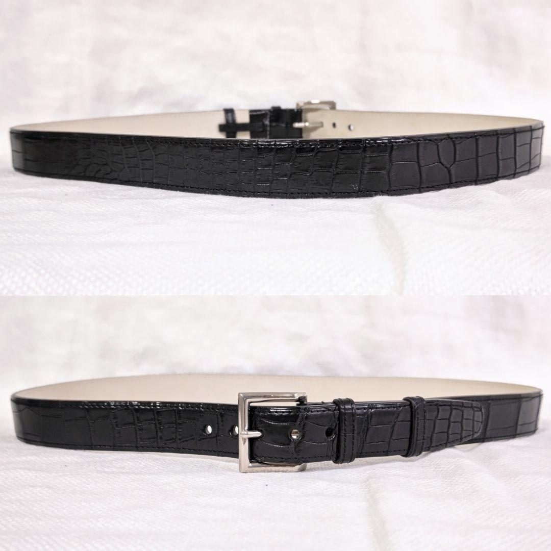 専用ジョンロブJOHN LOBBクロコダイルレザースクエアバックルベルト黒105
