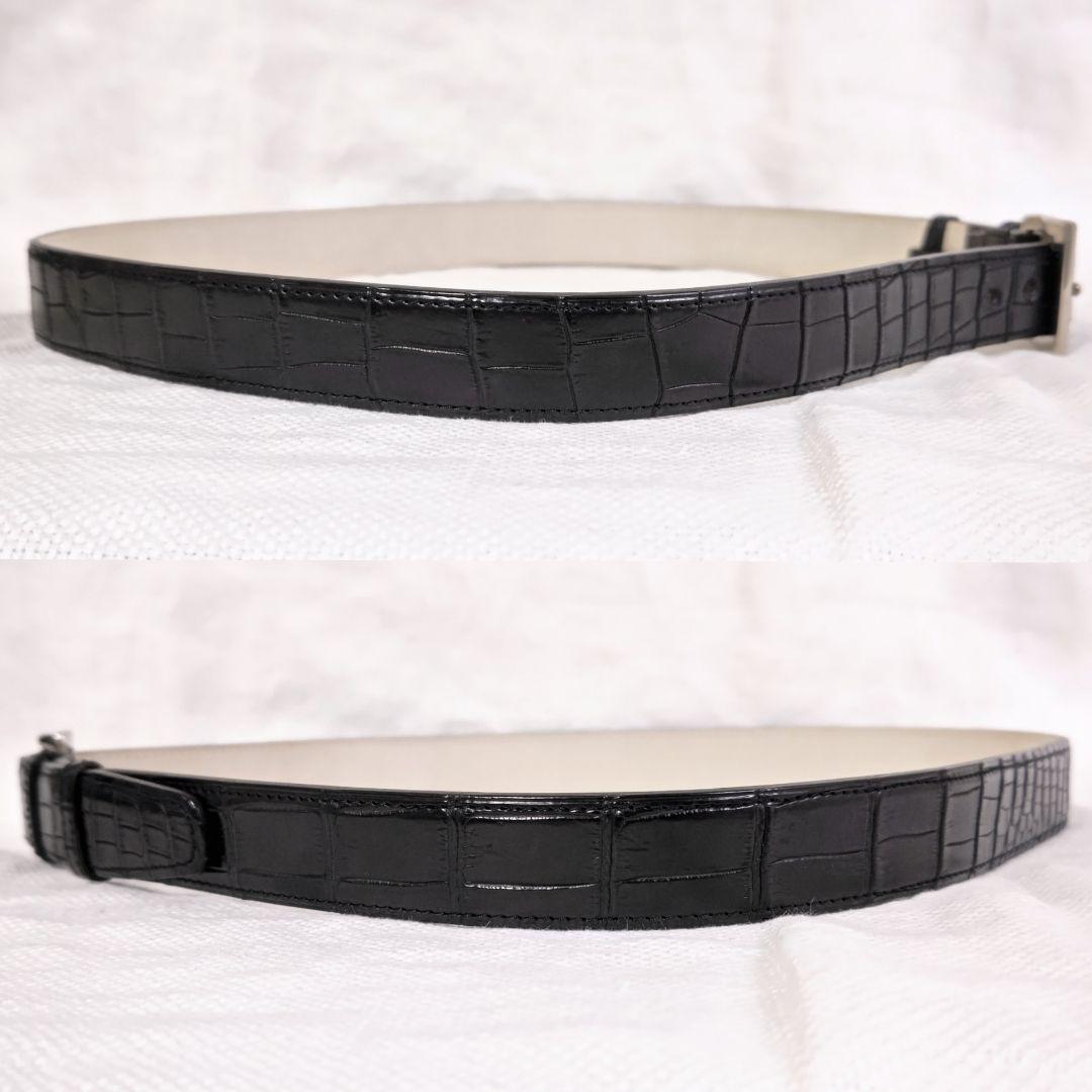 専用ジョンロブJOHN LOBBクロコダイルレザースクエアバックルベルト黒105