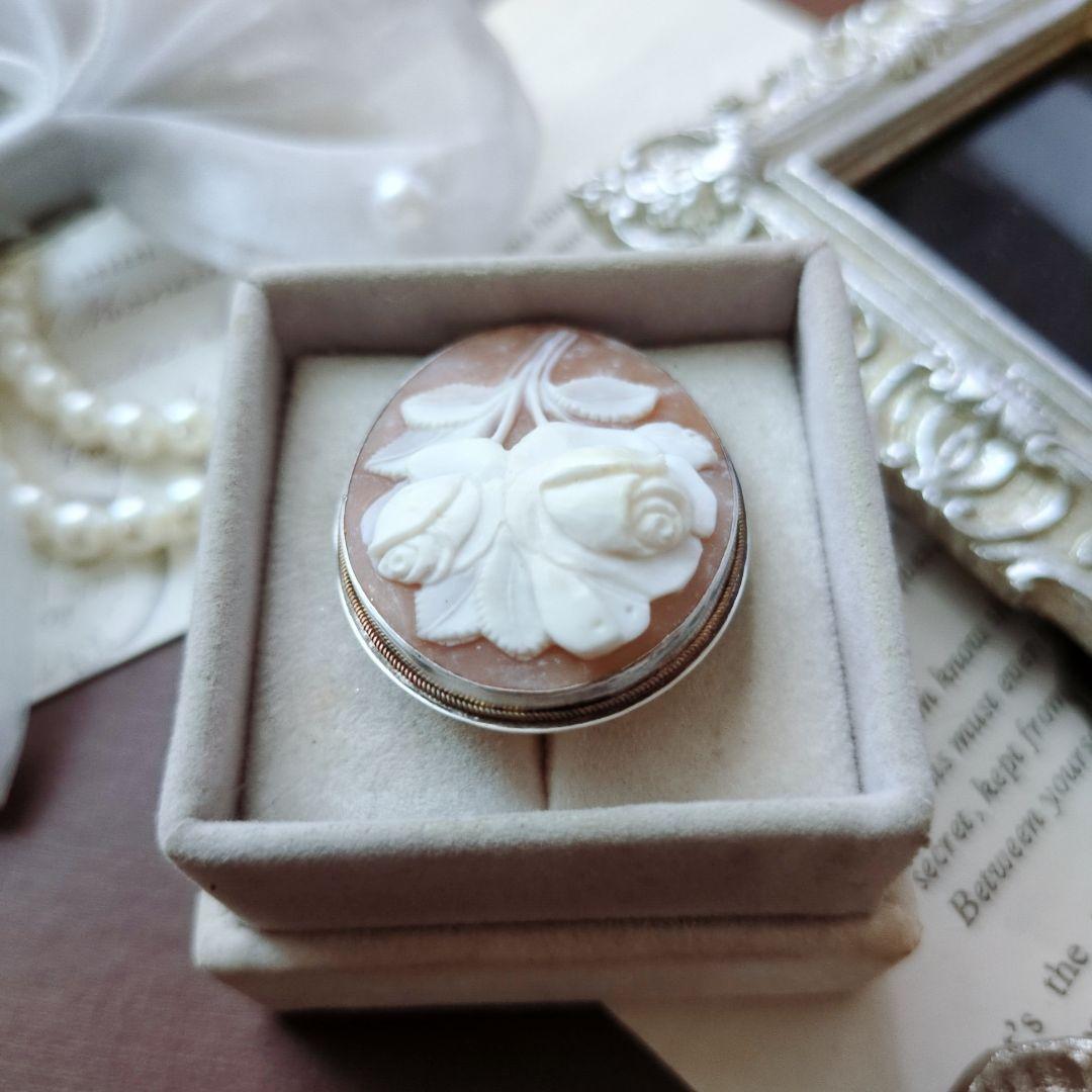 ITALY SILVER900 シェルカメオ ローズ ブローチ ペンダント 薔薇