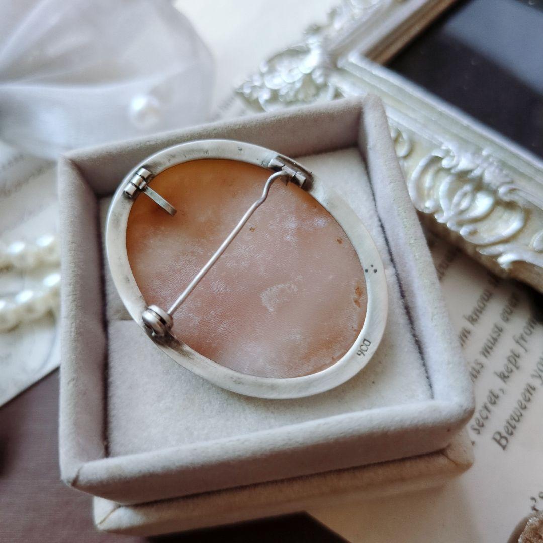 ITALY SILVER900 シェルカメオ ローズ ブローチ ペンダント 薔薇