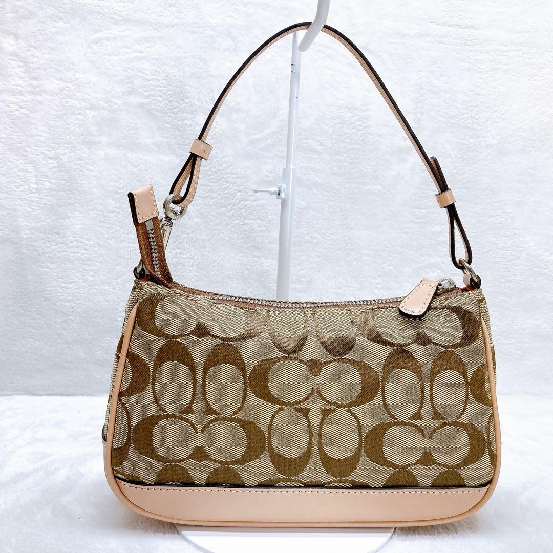 ✨極美品✨COACH アクセサリーポーチ ハンドバッグ シグネチャー ブラウン