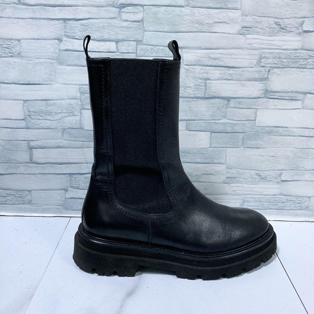 美品 パスクッチ イエナ別注 サイドゴアブーツ 36 本革 軽量 厚底 黒