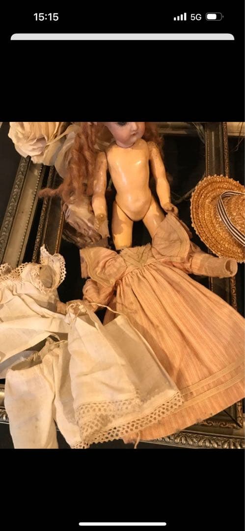 アンマークド、アーリーケストナー アンティークビスクドール ストローハット付き