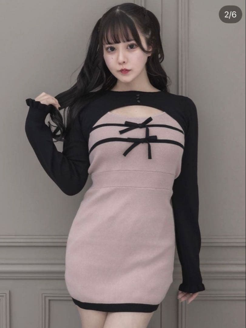 pium ピウム リボンテープレイヤードニットワンピース