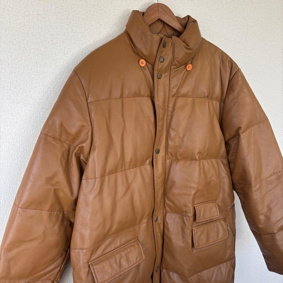 本革 レザーダウンジャケット 　ジャンパー　牛革　キャメル　LLサイズ