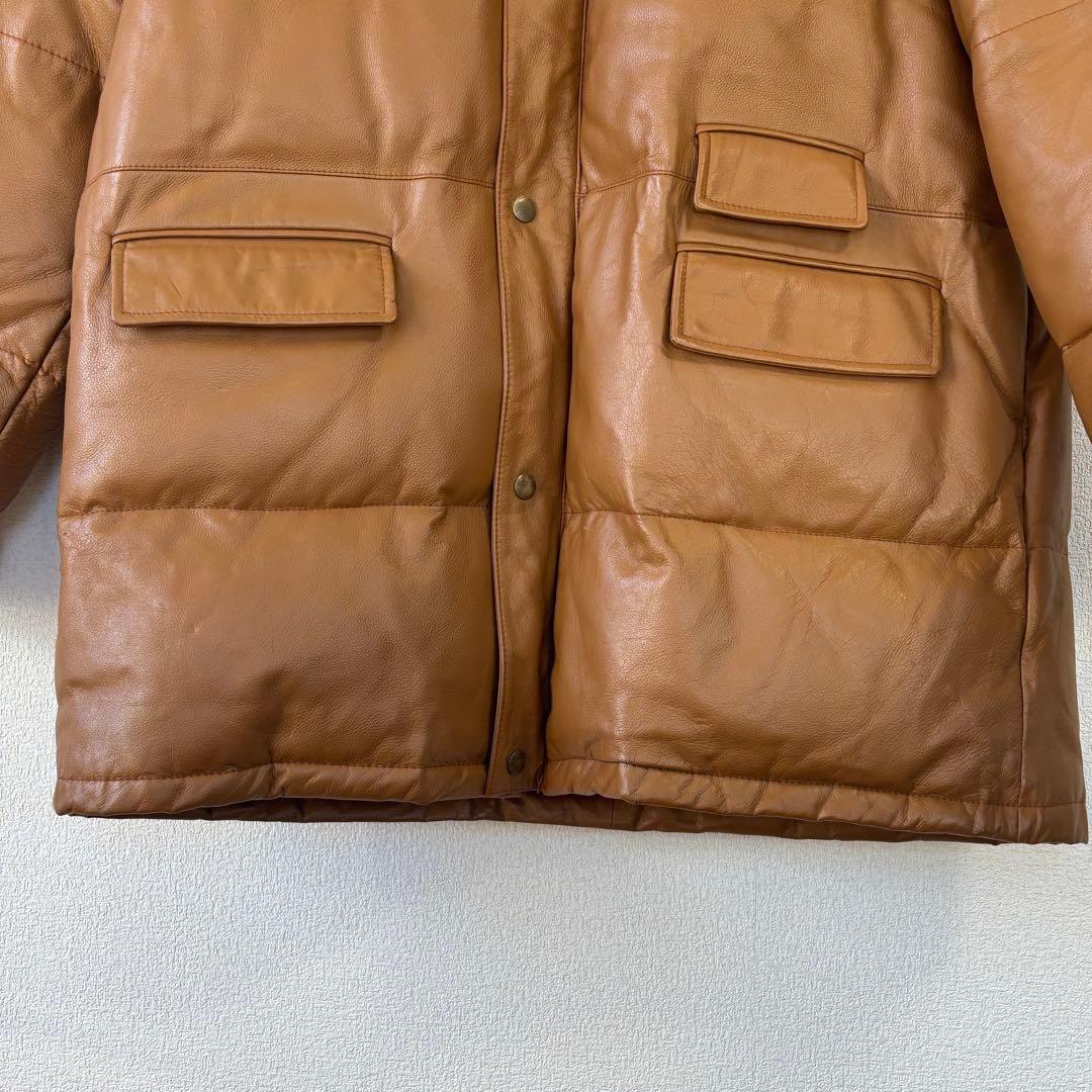 本革 レザーダウンジャケット 　ジャンパー　牛革　キャメル　LLサイズ