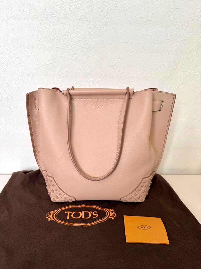 【美品】TOD'S ウェーブトート レザー ハンドバッグ ベージュ タグあり