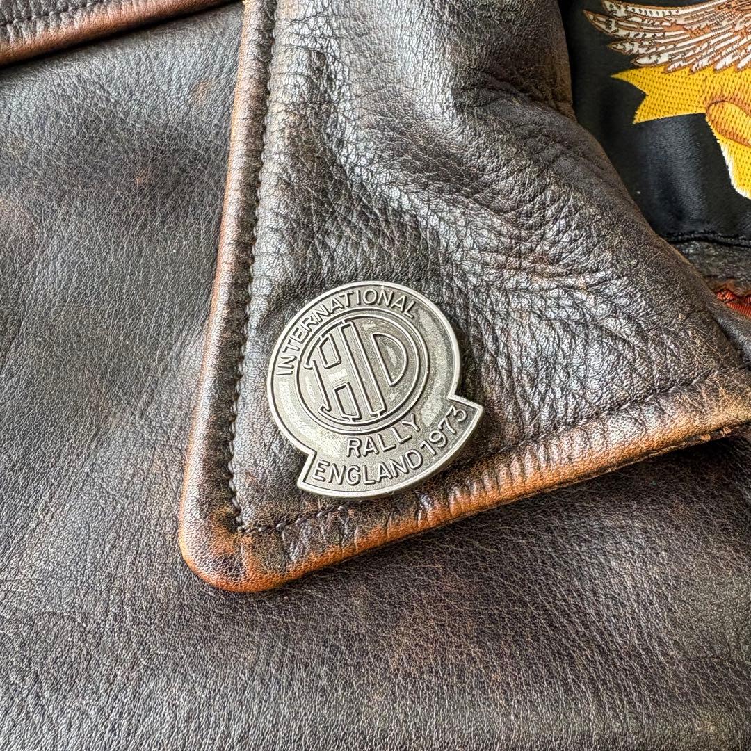 Harley-Davidson ブラウン エンボスロゴ レザージャケット M