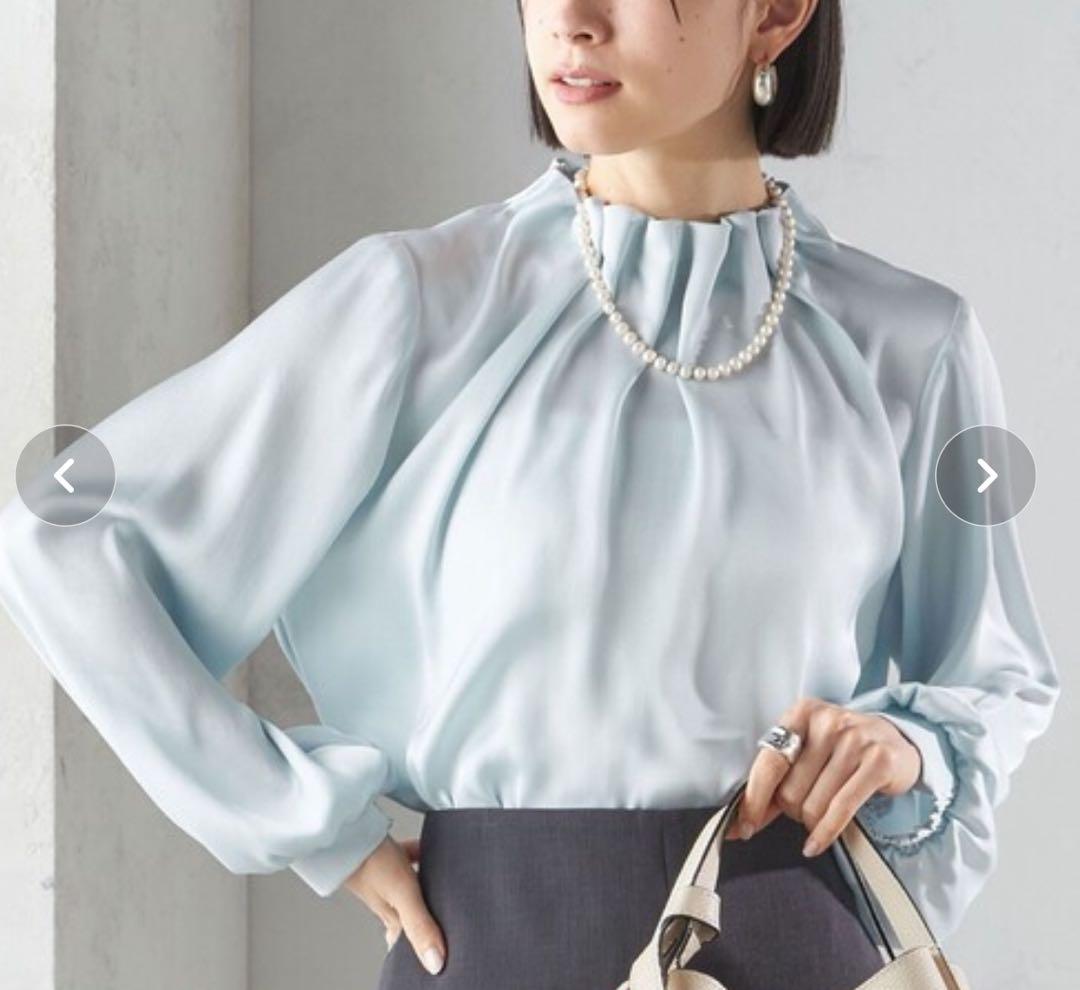 SHIPS ヴィンテージ サテン ネック ギャザー ブラウス