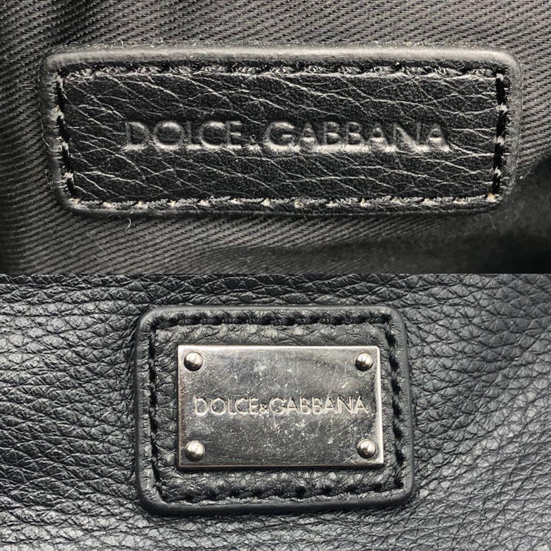 極美品 D&G ドルガバ ボディバッグ ロゴ プレート オールレザー ブラック