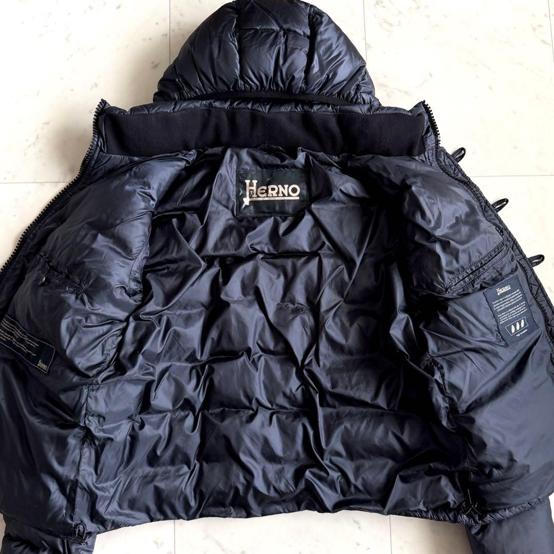 極暖 ヘルノ HERNO ショートダウンジャケット 48 ネイビー レディース