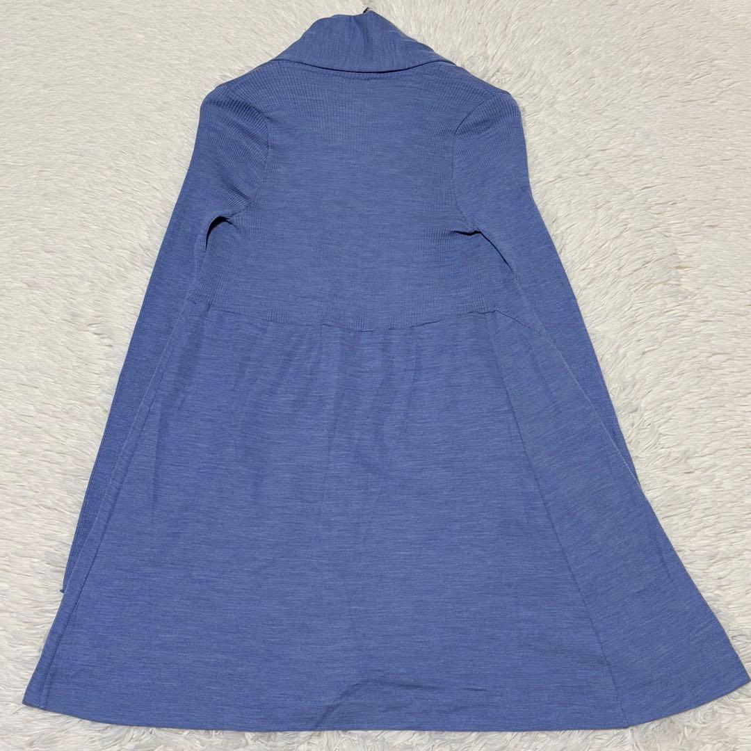 美品　オスカリート　カーディガン　リブ　ミドル丈　ライトブルー