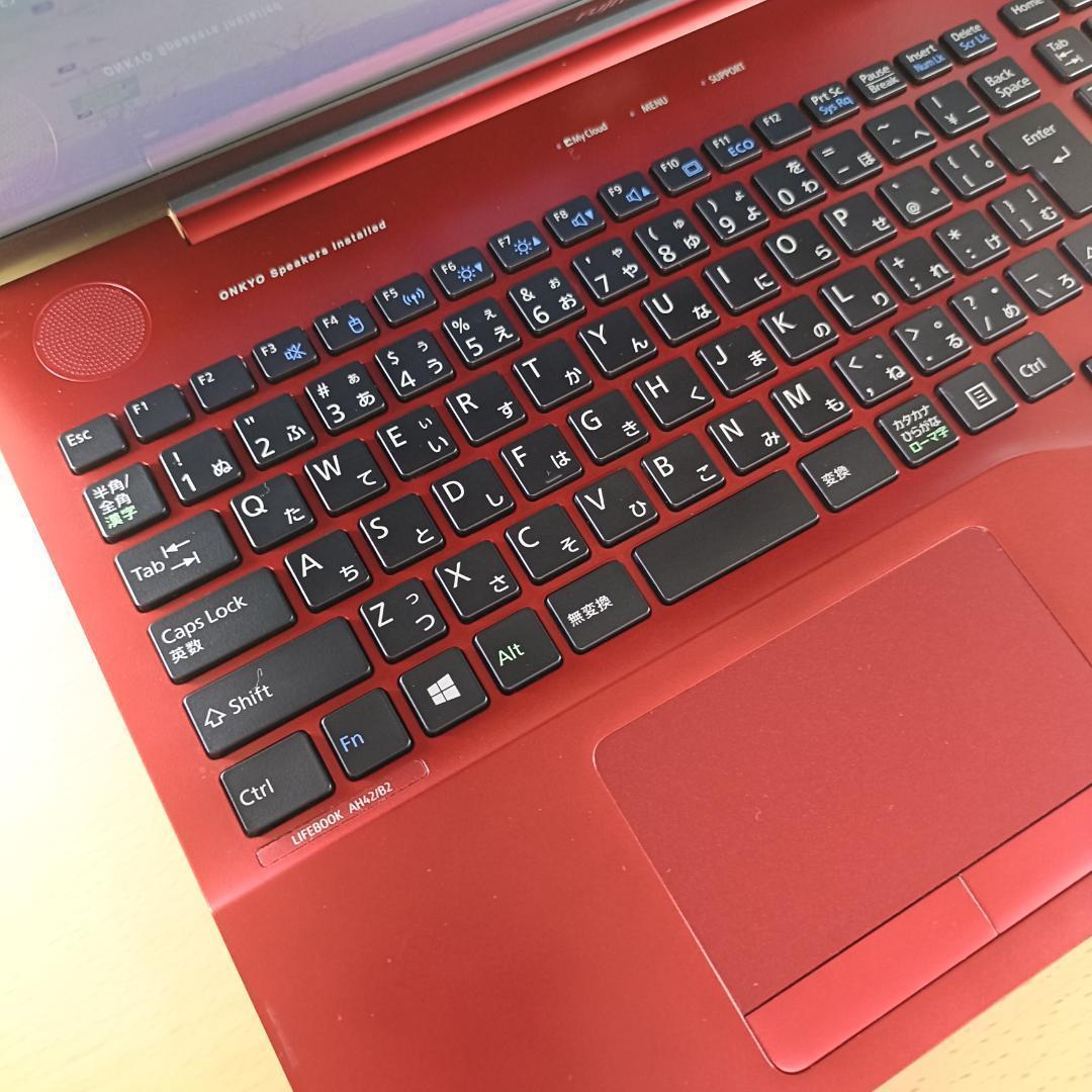 ノートパソコン Windows11 SSD 256GB Webカメラ 富士通 赤