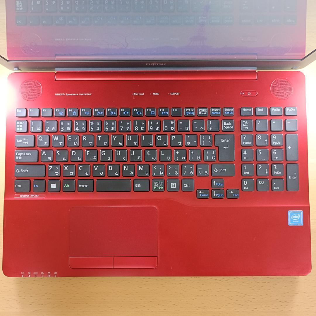 ノートパソコン Windows11 SSD 256GB Webカメラ 富士通 赤