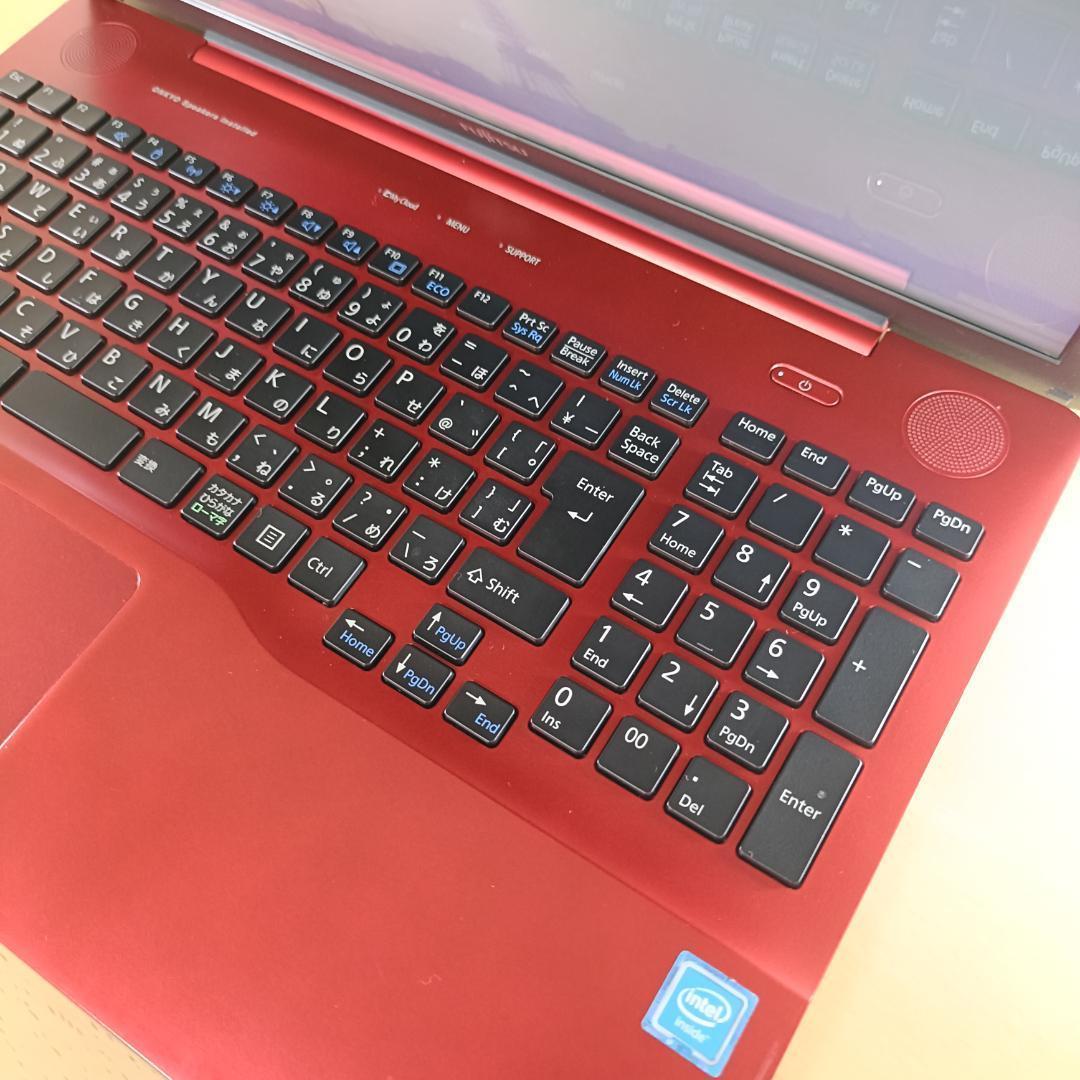 ノートパソコン Windows11 SSD 256GB Webカメラ 富士通 赤