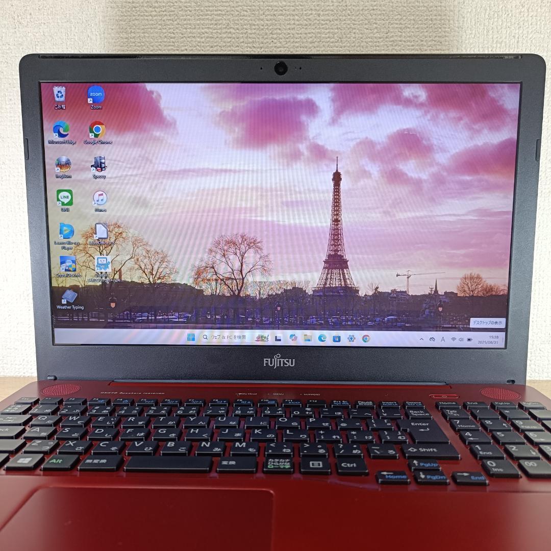 ノートパソコン Windows11 SSD 256GB Webカメラ 富士通 赤