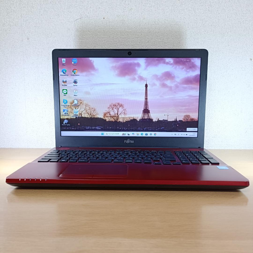 ノートパソコン Windows11 SSD 256GB Webカメラ 富士通 赤