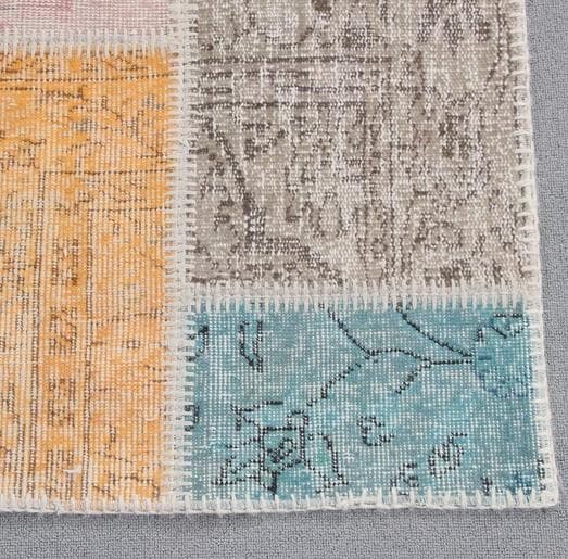 トルコ製ヴィンテージラグ915 レア 高級 ブルー イエロー パッチワーク