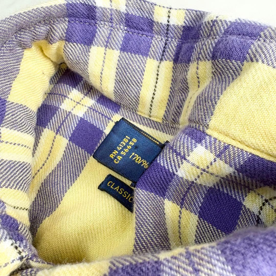 【ラルフローレン】チェックシャツ　ポニーロゴ　コットン　ゆったり　春色　紫　黄色