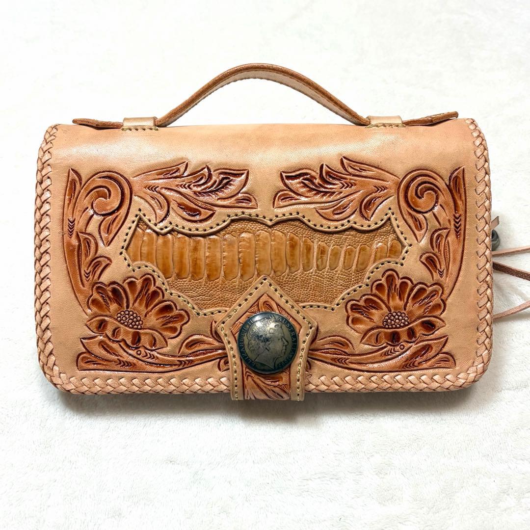 良品✨インディアン カービング ライダースウォレット 長財布 コンチョ