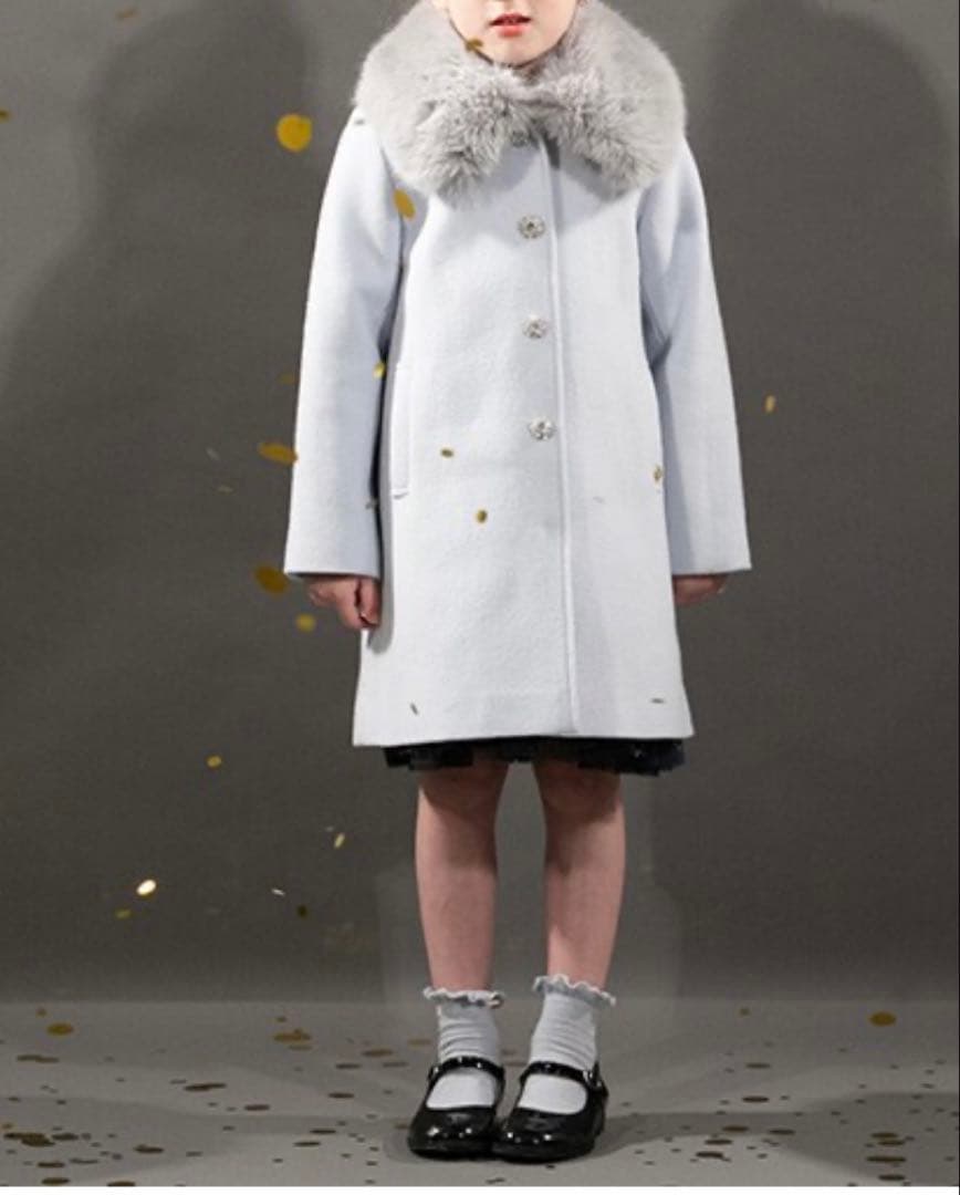 ケイトスペードキッズ、フェイクファーカラー　ウールコート、サイズ150