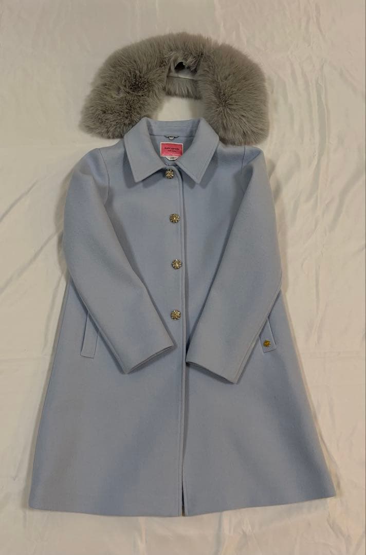 ケイトスペードキッズ、フェイクファーカラー　ウールコート、サイズ150