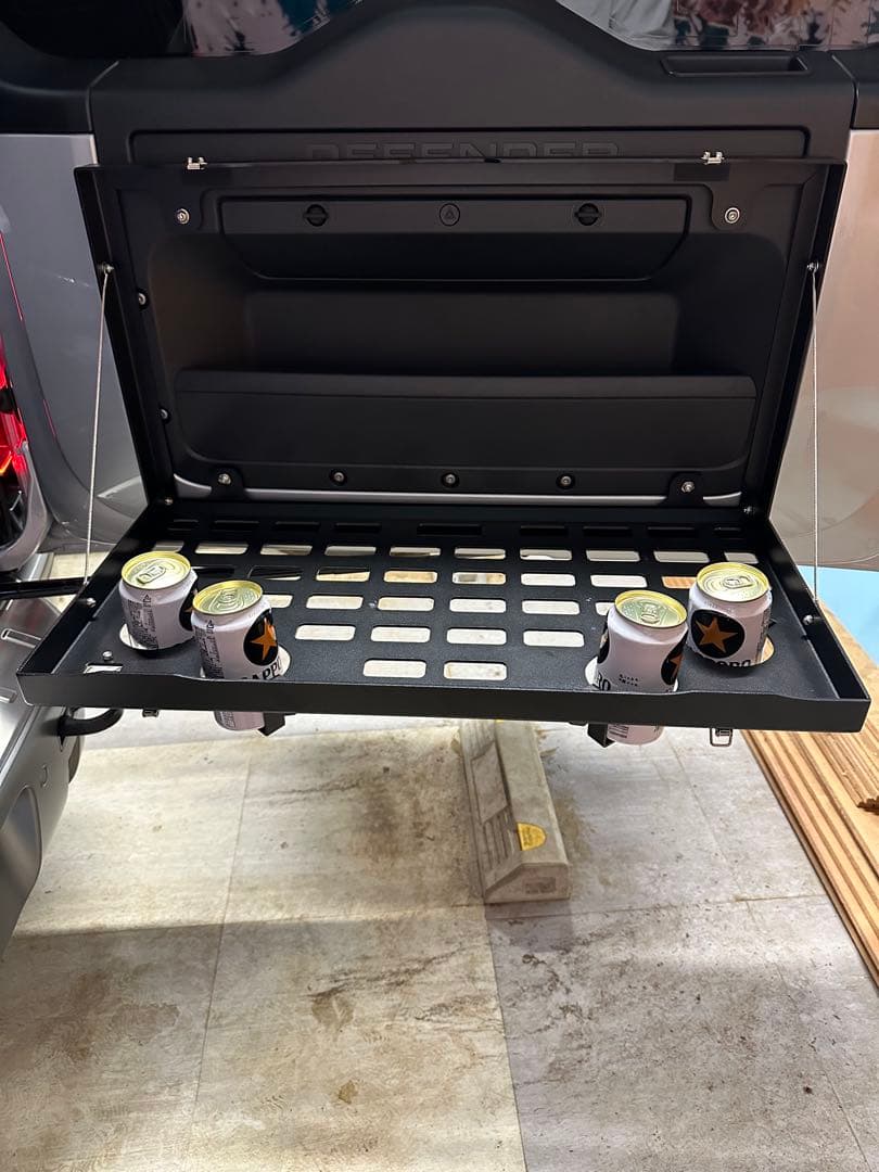 DEFENDER専用 リアゲートテーブル　折りたたみ　カップホルダー付き