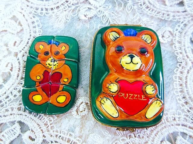 フランス　リモージュ　ボックス　☆テディベア　パズル　Limoges box