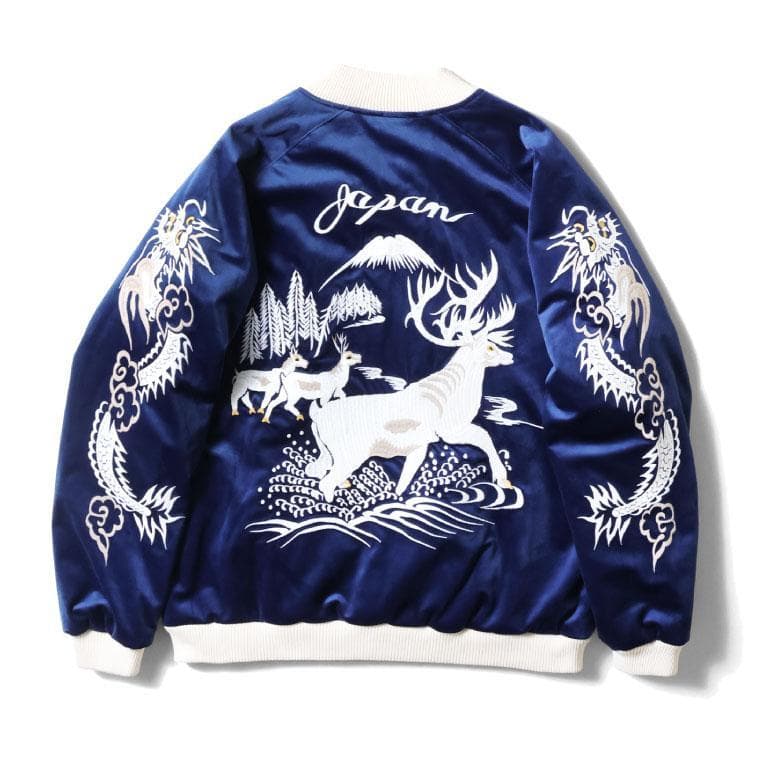 新品＊HOUSTON 別珍 スーベニアジャケット トナカイ柄 ネイビー L