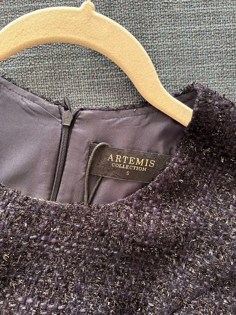 ツイード　ワンピース　ダークネイビー