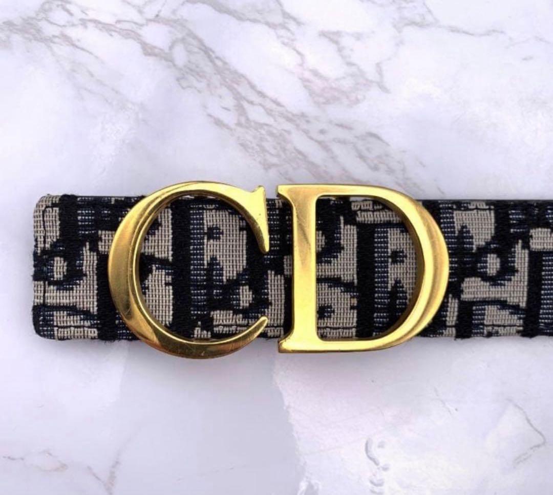 Dior ロゴ入りベルト ブラック/ベージュ オブリーク