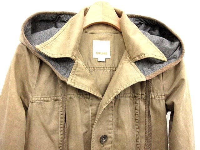 DIESELミリタリージャケットフード付きカーキベージュ系プリーツワンピース