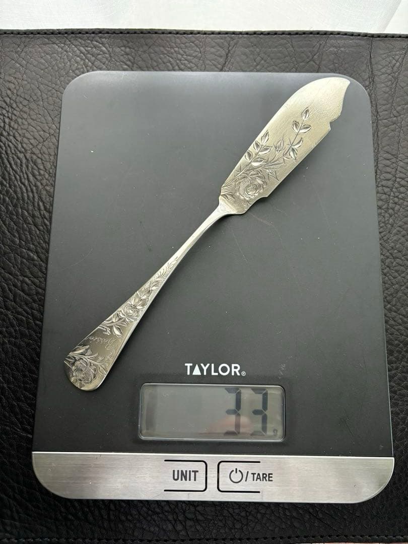 純銀／スターリング　お花のブライトカット　バターナイフとスプーン