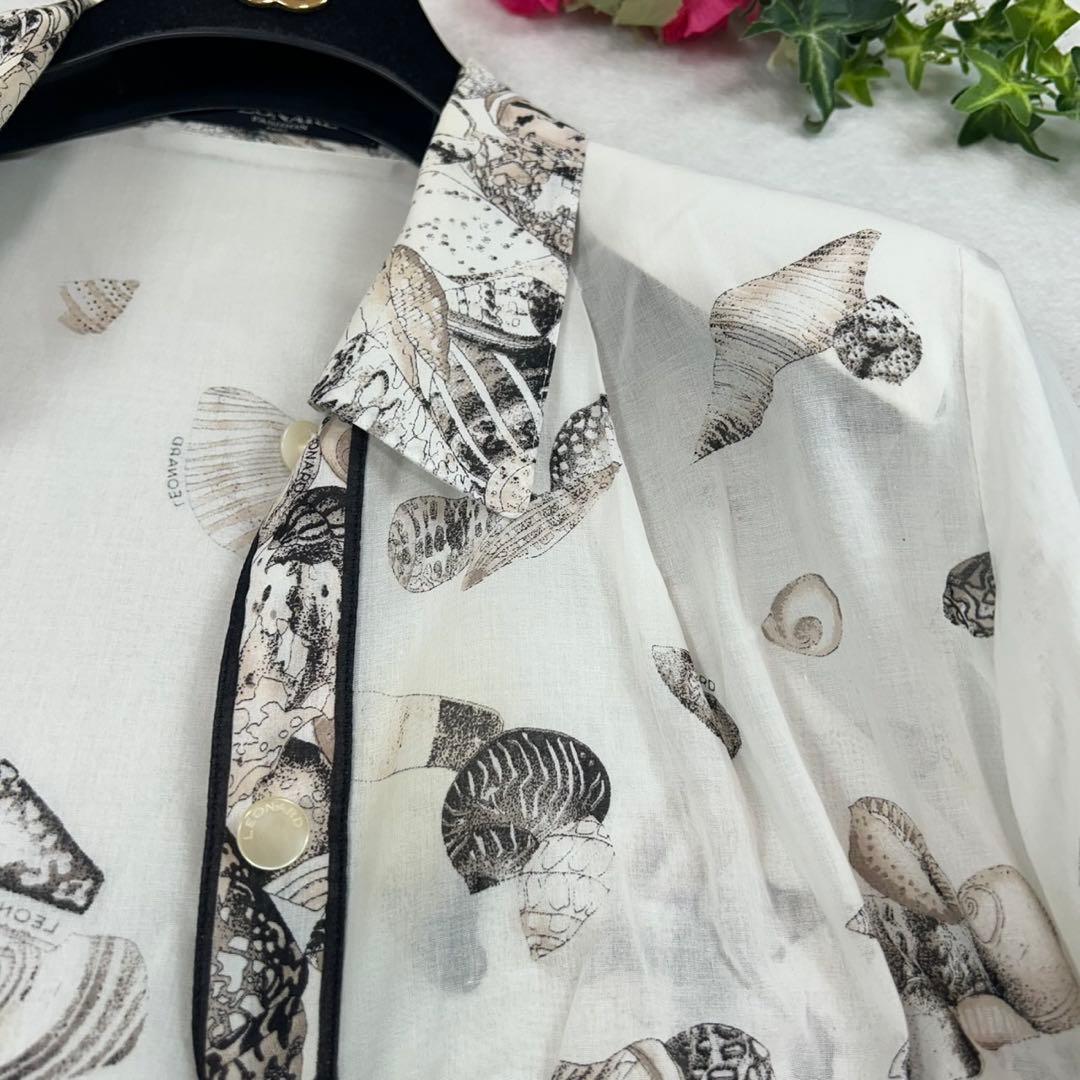 K672 L レオナール シアー シャツ ブラック ホワイト ピンク レディース