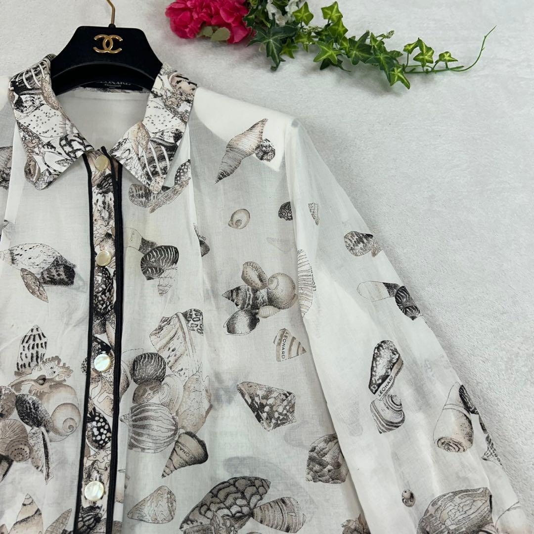 K672 L レオナール シアー シャツ ブラック ホワイト ピンク レディース