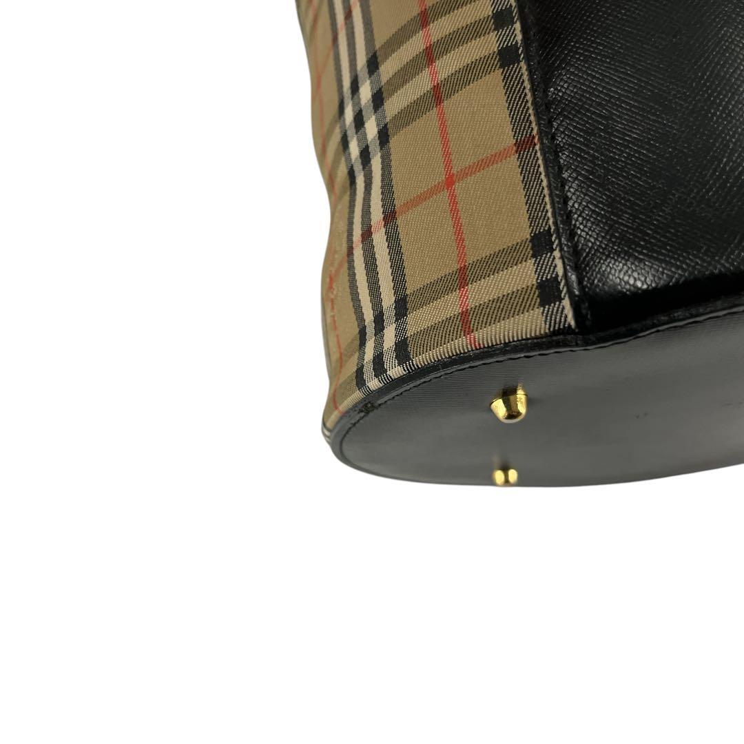 良品　バーバリー　ノバチェック　バニティバッグ　ハンドバッグ　筒形　円形