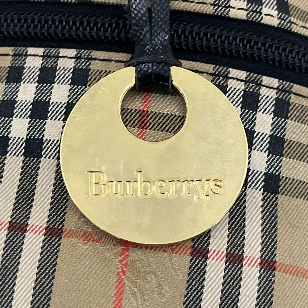 良品　バーバリー　ノバチェック　バニティバッグ　ハンドバッグ　筒形　円形