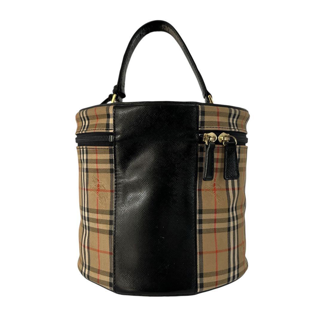 良品　バーバリー　ノバチェック　バニティバッグ　ハンドバッグ　筒形　円形