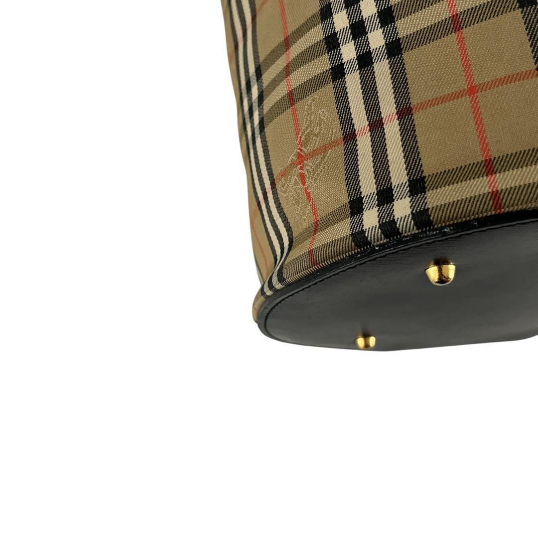 良品　バーバリー　ノバチェック　バニティバッグ　ハンドバッグ　筒形　円形