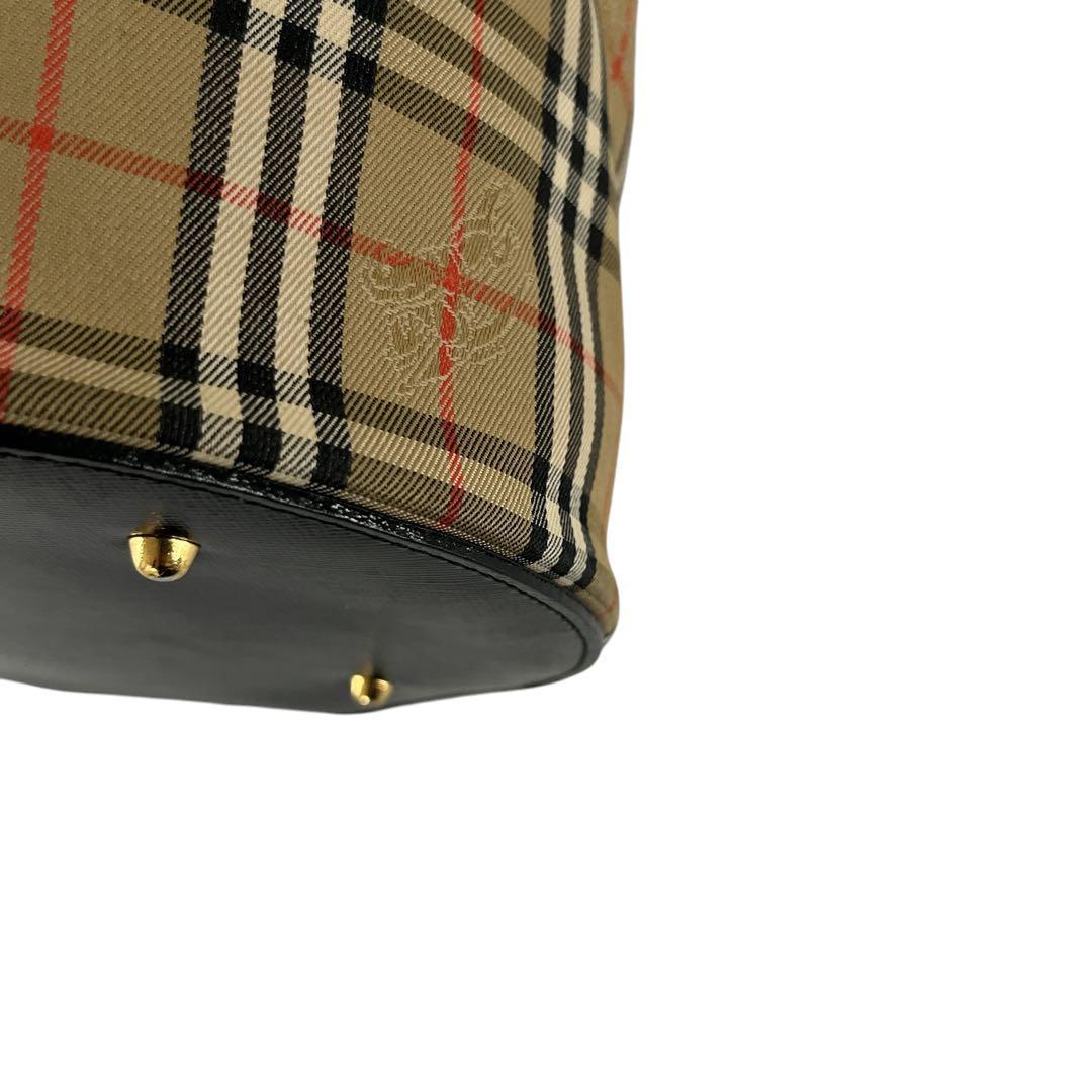 良品　バーバリー　ノバチェック　バニティバッグ　ハンドバッグ　筒形　円形