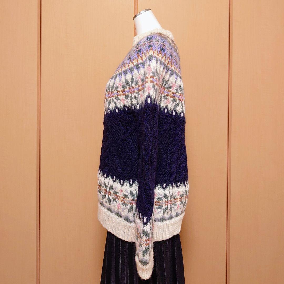 【北欧風】フェアアイル柄 ノルディック柄 手編みセーター ウール100％ 美品
