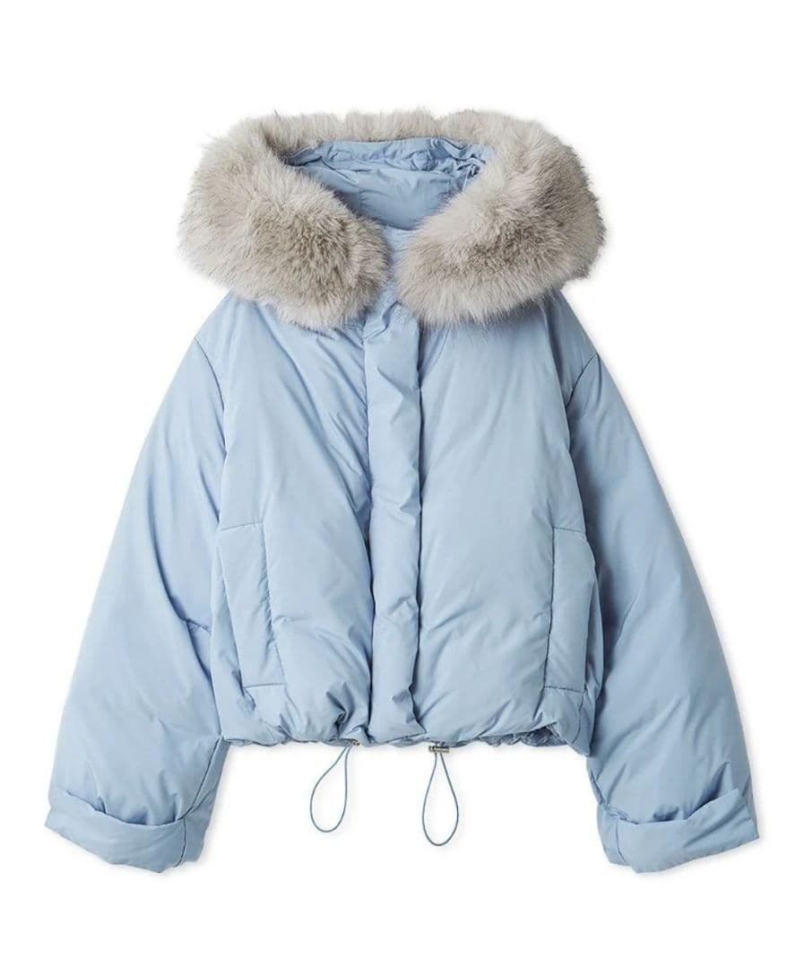 SNIDEL スナイデル 西川フードファーショートダウン BLU ブルー 水色