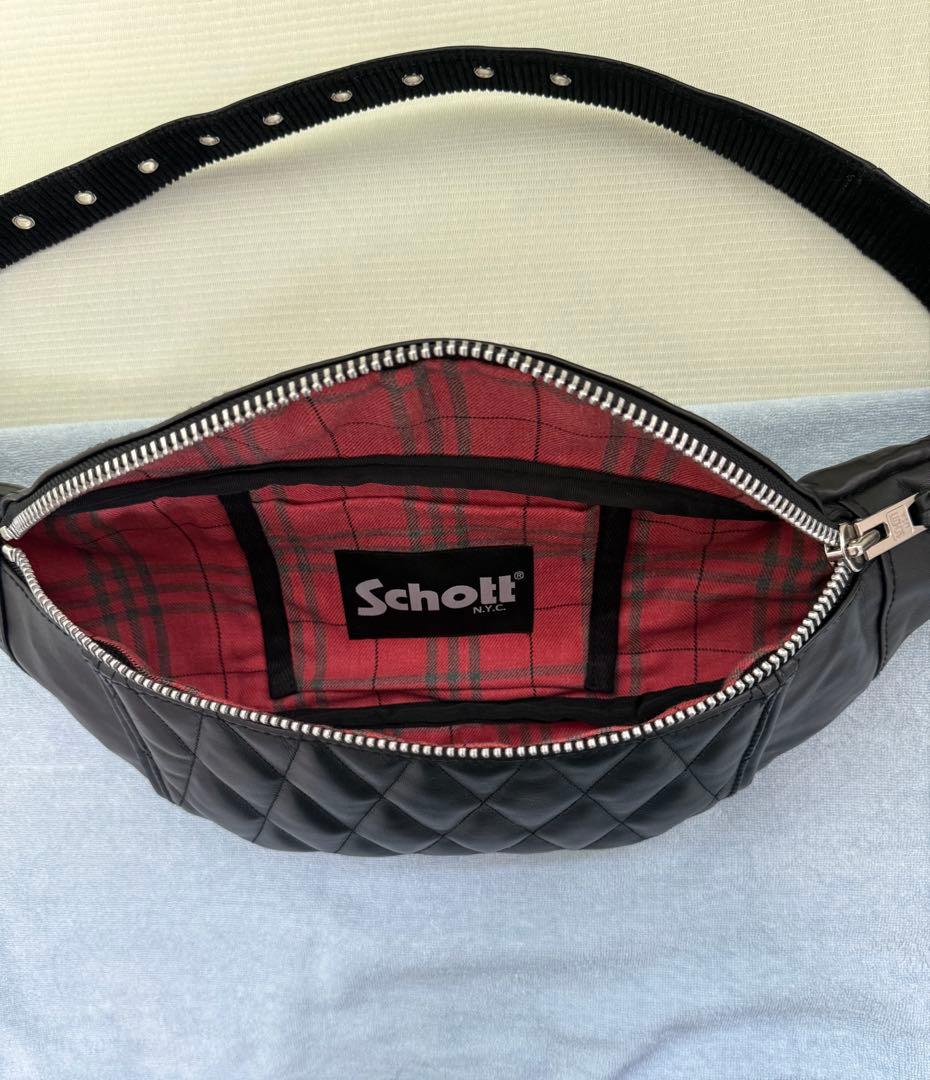 schott ショット パテッドレザーボディバッグウエストバッグ黒　美品
