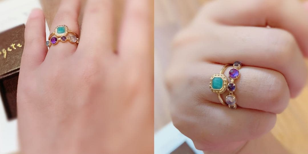 agete K10金マルチストーンリング　証明書付