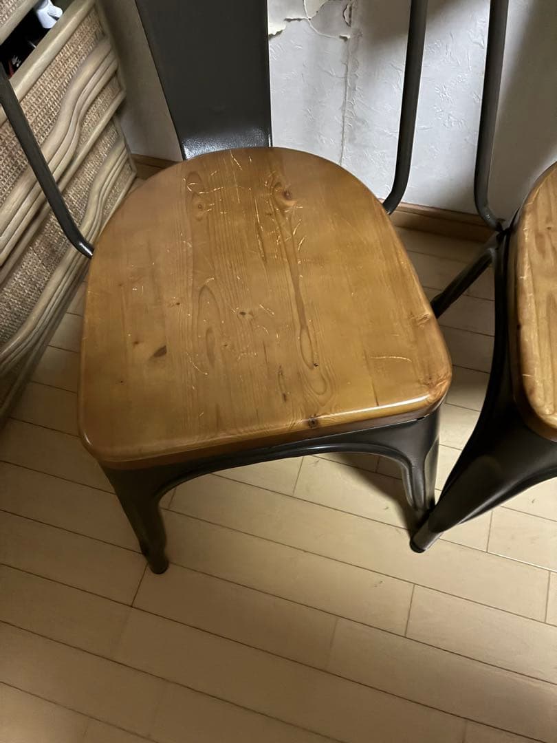 アイアン天然木チェア椅子　インダストリアル　二脚セット