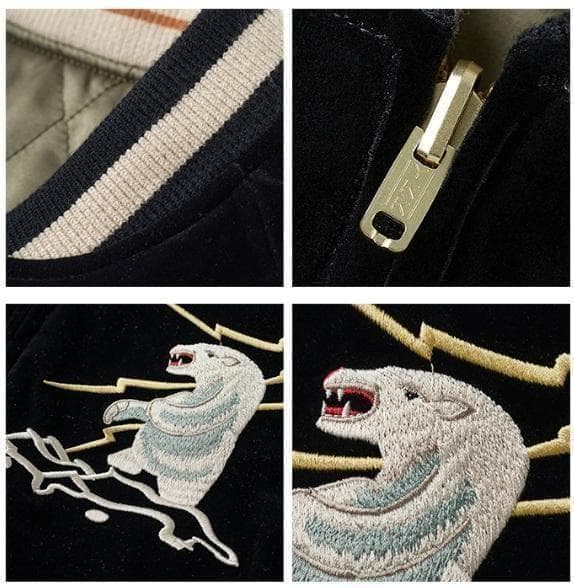 アラスカ　スカジャン　スーベニアジャケット　白熊　鹿　刺繍　　リバーシブル　L