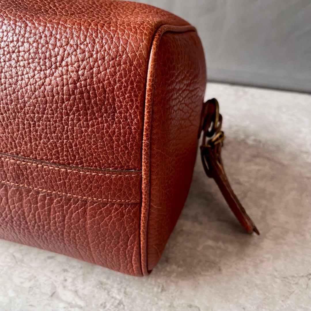 ポロラルフローレン ミニボストンバッグ　ハンドバッグ レザー シボ革 ブラウン