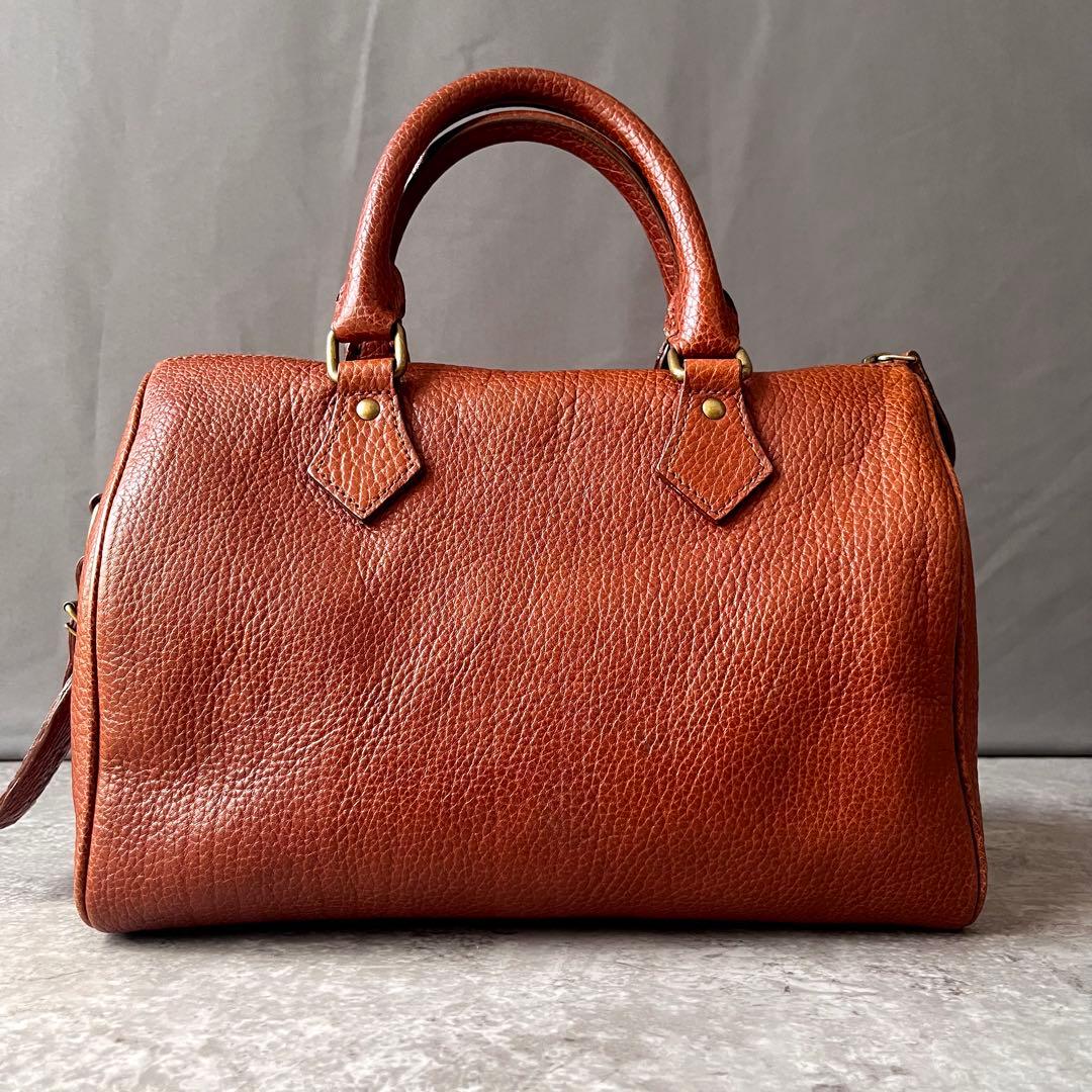 ポロラルフローレン ミニボストンバッグ　ハンドバッグ レザー シボ革 ブラウン